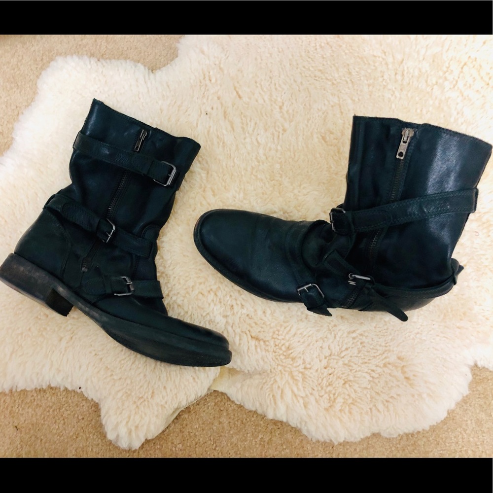 J. Crew black leather motorcycle combat boot